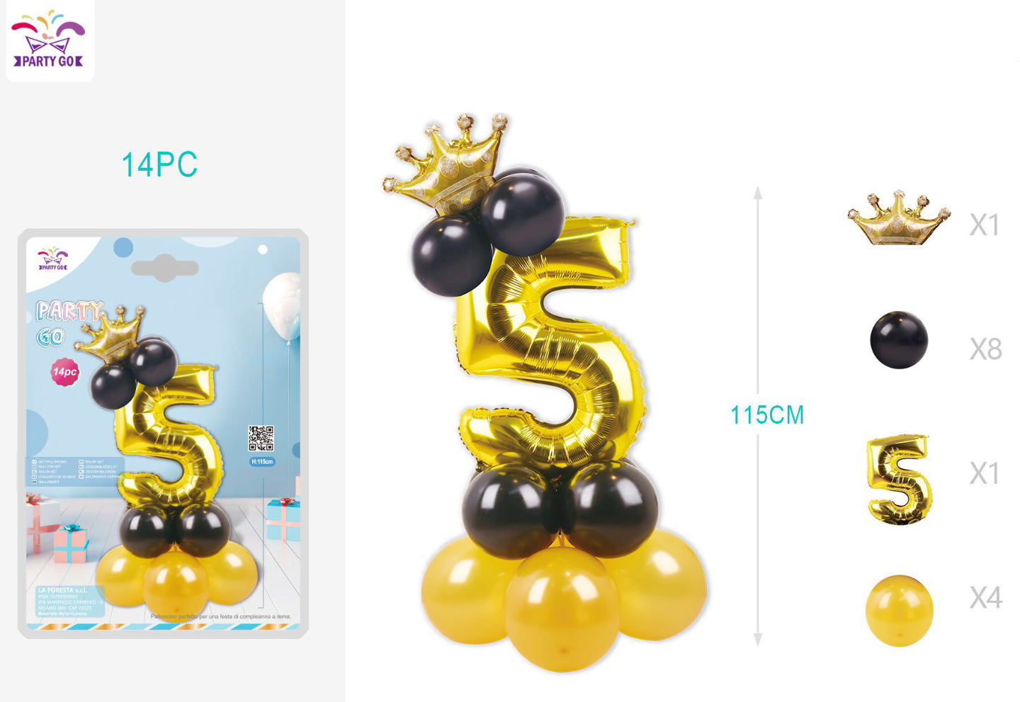 Set palloncini nero7oro numero 5