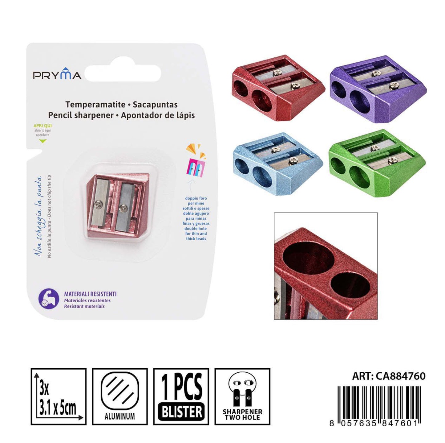 PRYMA temperino metallo 2fori 3x3.1x5cm