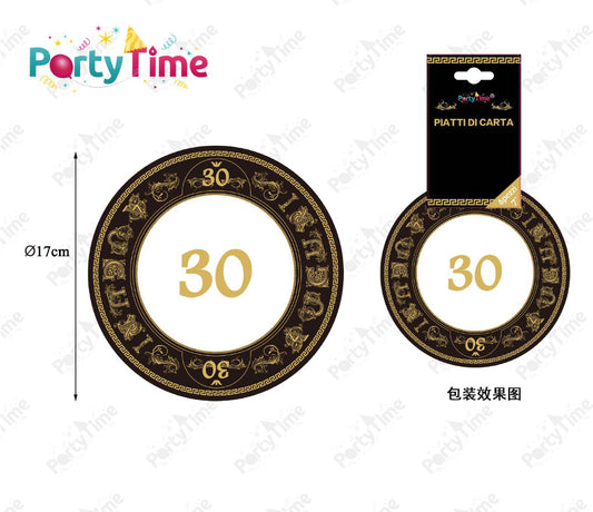 PIATTI di carta auguri 30 nero oro  17cm