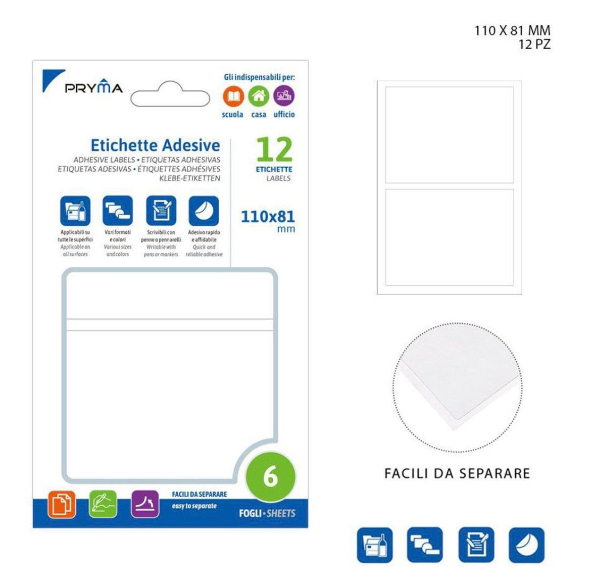 PRYMA ETICHETTA ADESIVA 11X8.1CM 6FF BIANCO