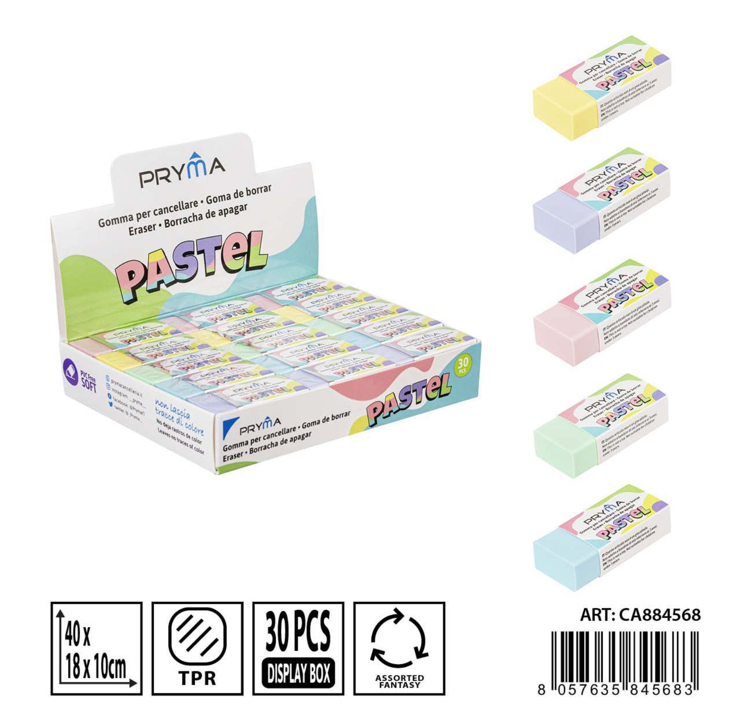 PRYMA gomma color pastel 40x18x10mm