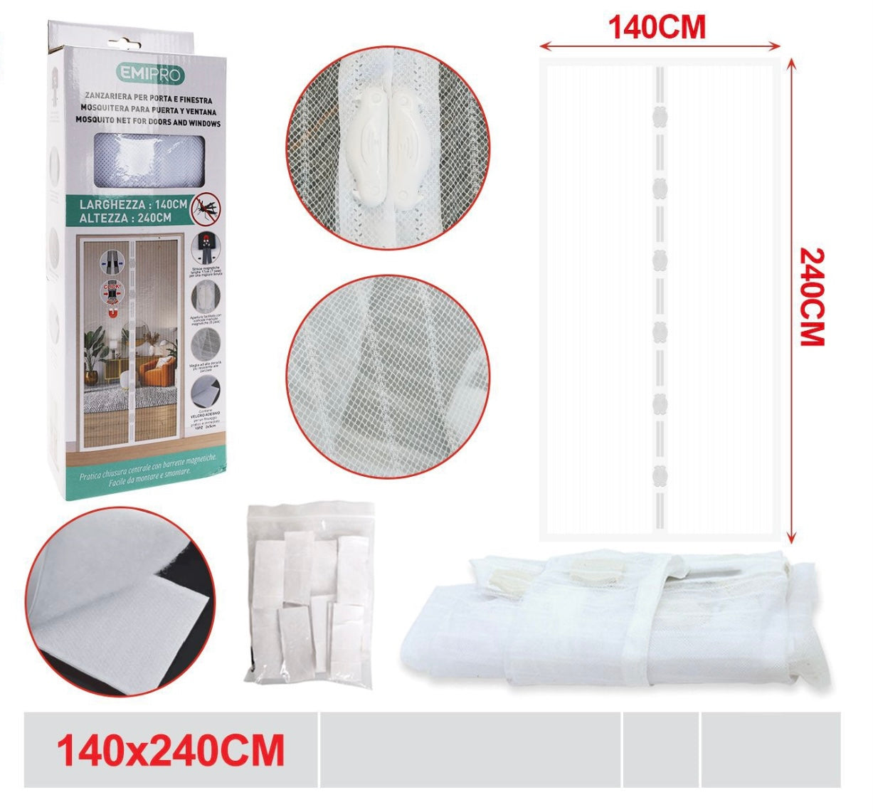 EMI ZANZARIERA PER PORTA E FINESTRA 140*280CM