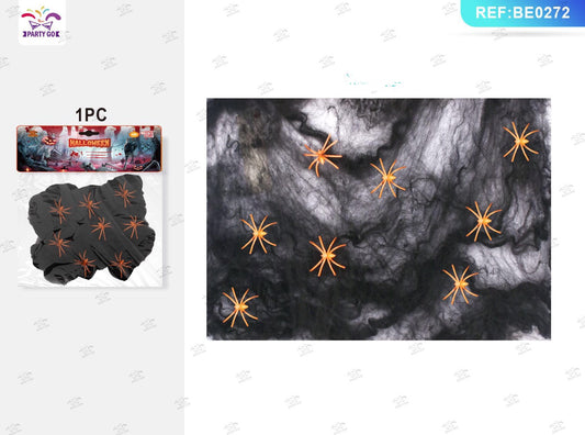 HALLOWEEN tessuto di cotone a rete nero 80g 8ragni