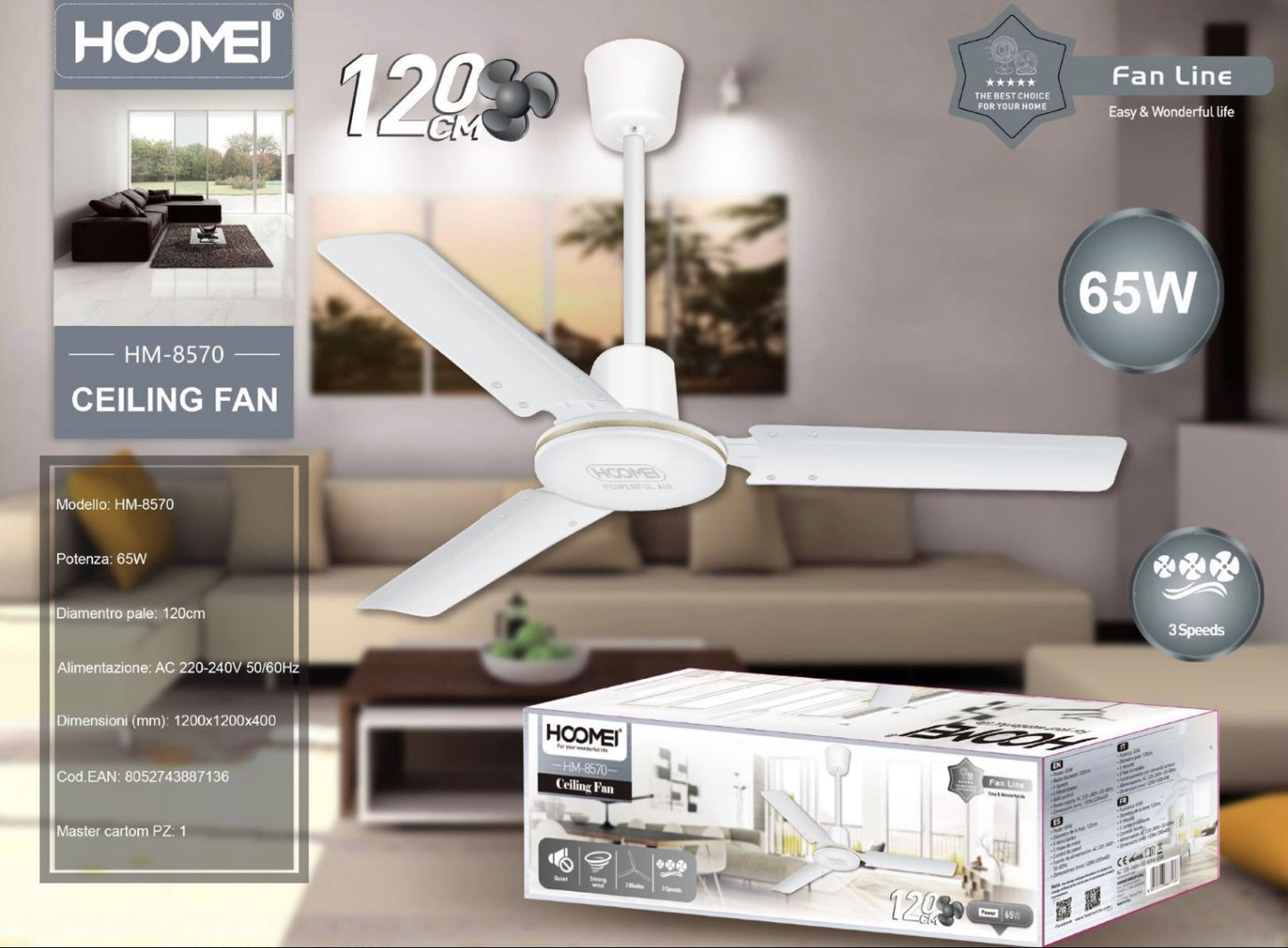 HOOMEI ventilatore a soffitto 65W HM-8570