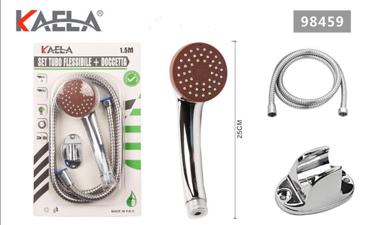 SET tubo argento flessibile 1.5m +doccetta marrone