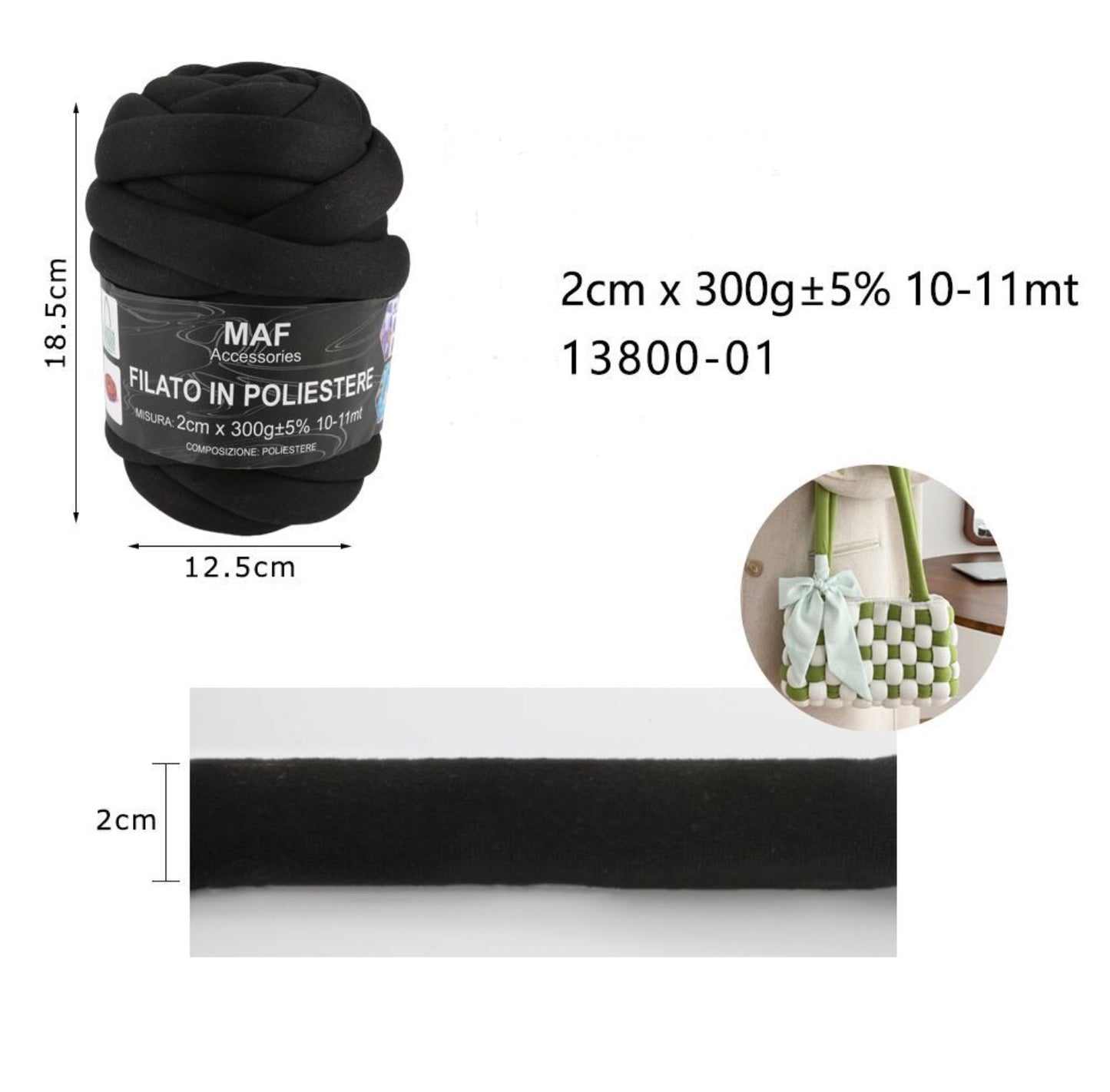 FILATO  in poliestere 2cm/300g 13800-01