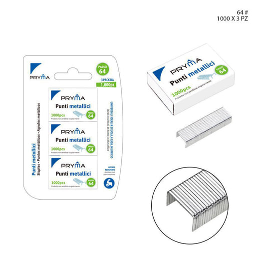 PRYMA punti metallici passo 64 1000punti 3pz