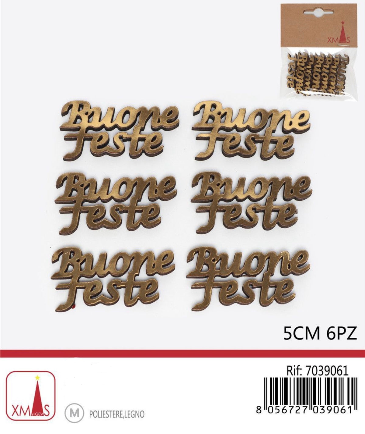 NATALIZIA scritta buone feste 5cm 6pz