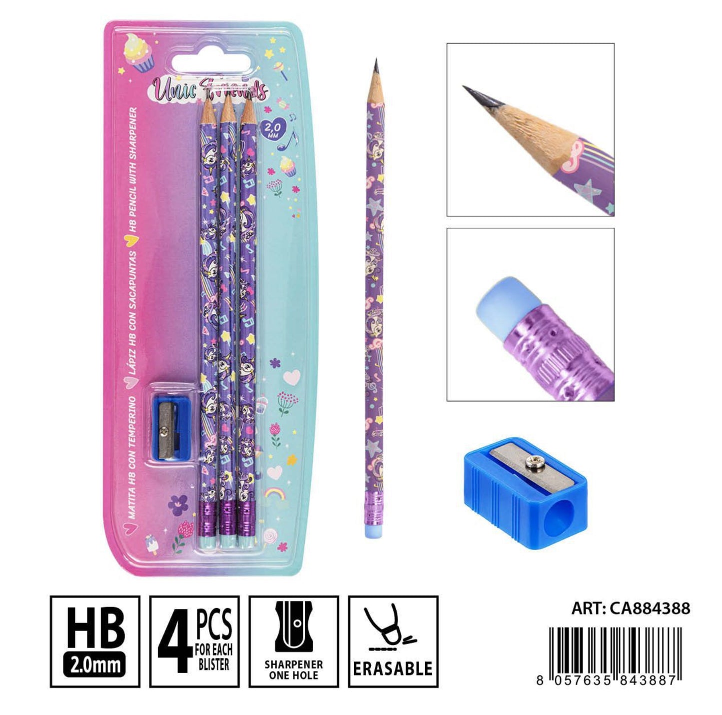 PRYMA unicorno friends matita HB 3pz+temperino