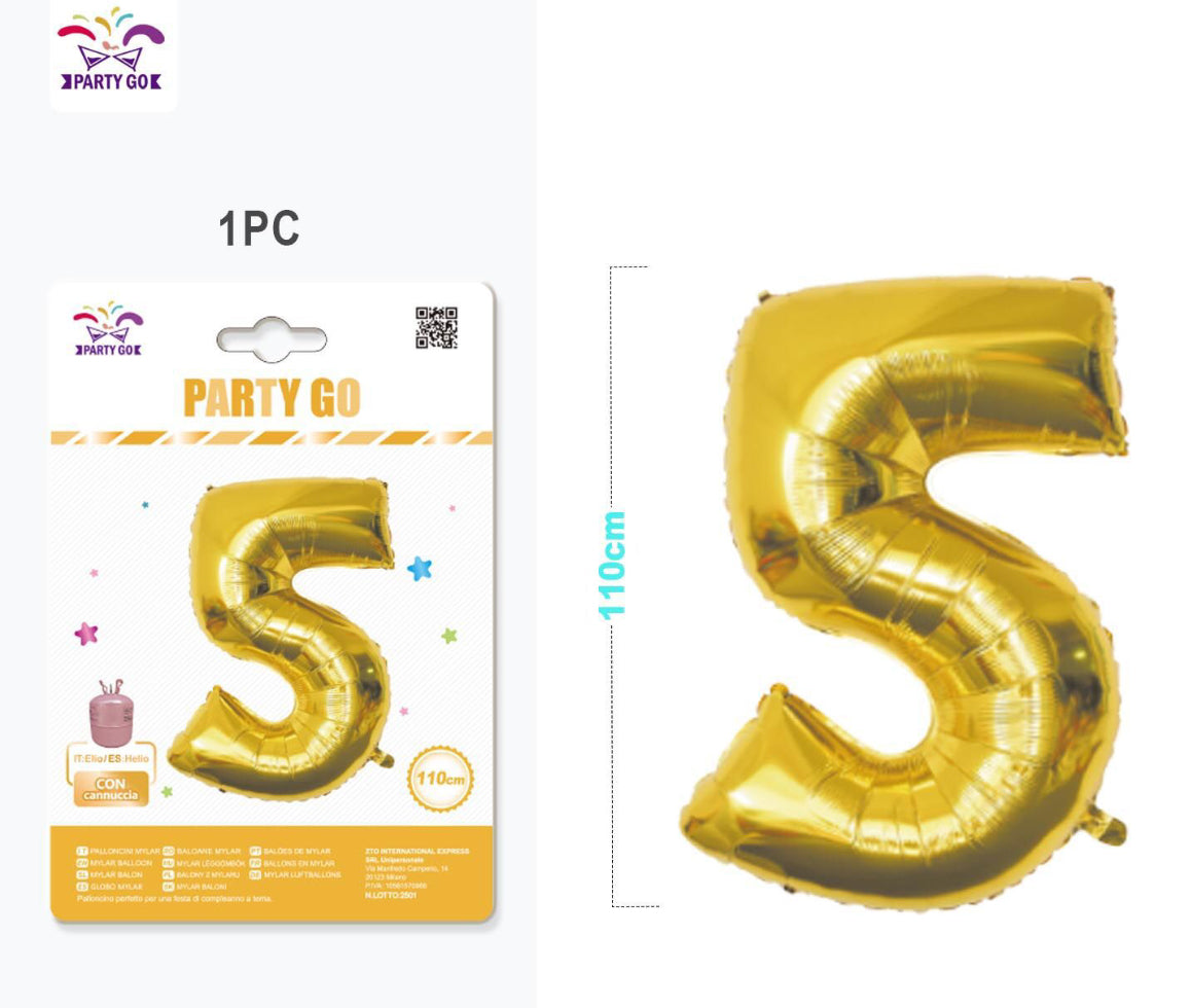 Palloncino mylar oro 110cm numero 5
