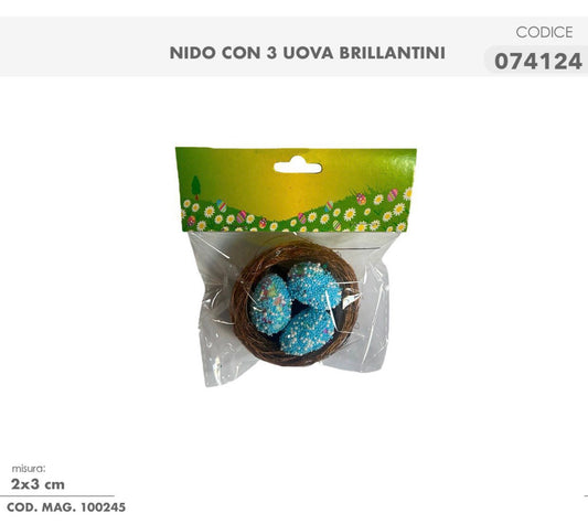 PASQUA nido 3uova brillantino 2x3cm