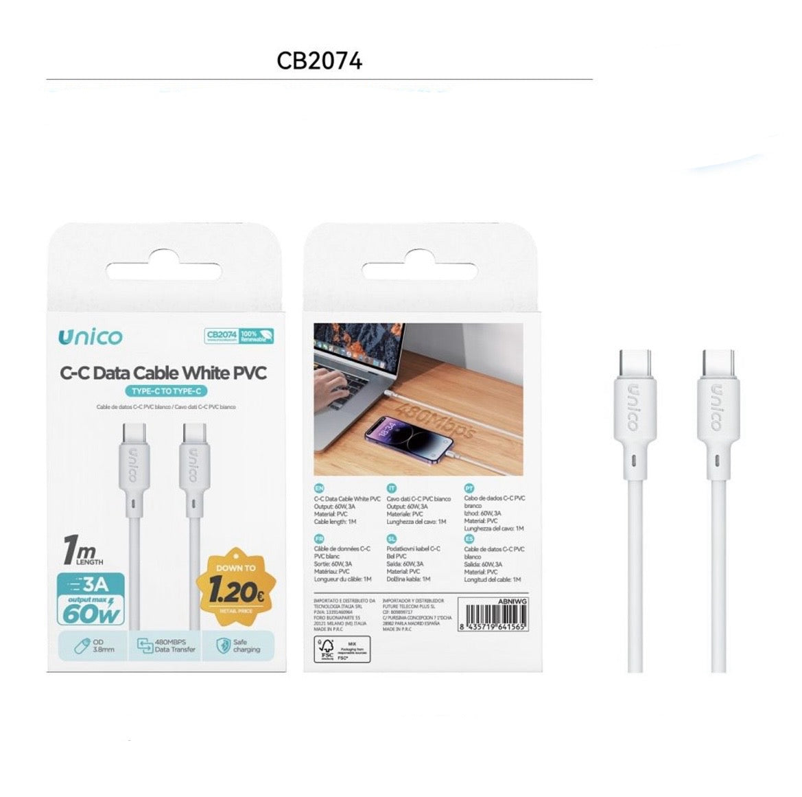 UNICO CAVO TYPE-C 3A 60W  CB2074