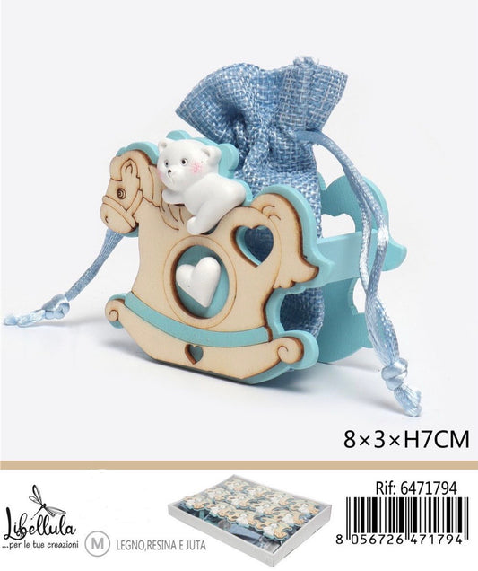 SACCHETTO portaconffetti cavalluccio azzurro 8x3xH7cm