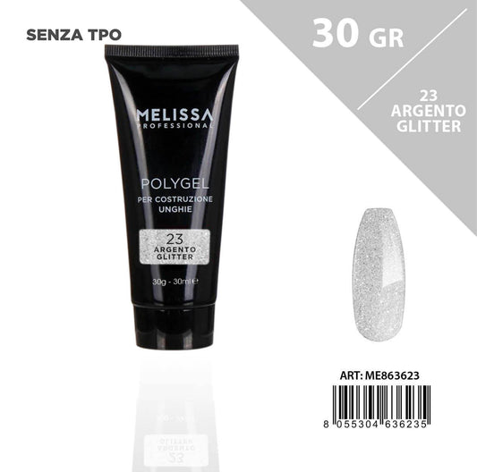 MELISSA poly gel  argento glitter n.23