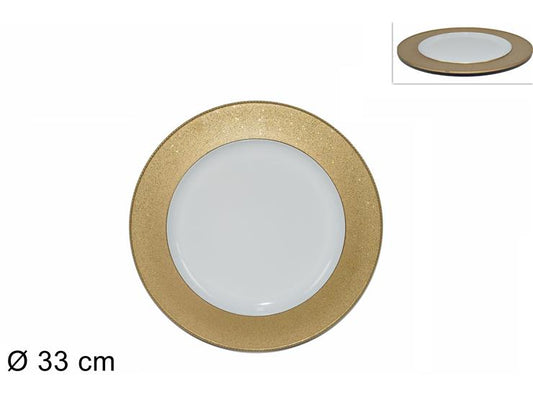Sottopiatto 33cm bianco bordo oro