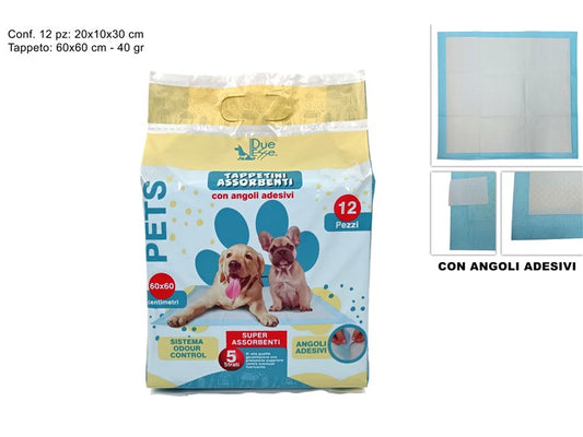 TAPPETINI IGIENICI PER ANIMALI 60X60 40GR 12 PZ