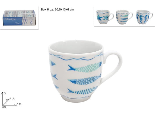 TAZZINE PORCELLANA SET 6PZ DECORO MARINE