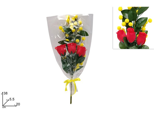MAZZO MIMOSA CON  3 ROSE