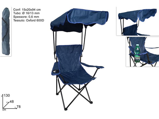 SEDIA CAMPING PIEGHEVOLE CON PARASOLE BLU