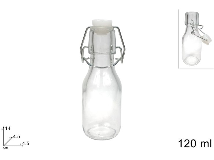 BOTTIGLIA VETRO C TAPPO ERMETICO 120ML