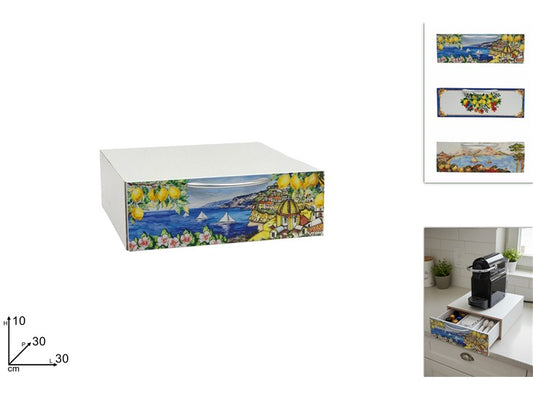 CASSETTO LEGNO PORTACIALDE 30X30X10 DECORO LIMONI