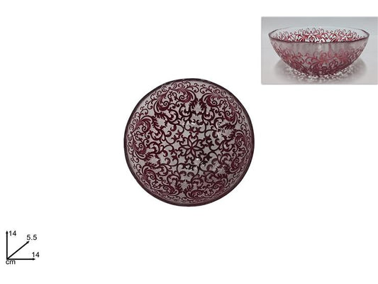 Ciotola vetro decoro damasco 14cm rosso