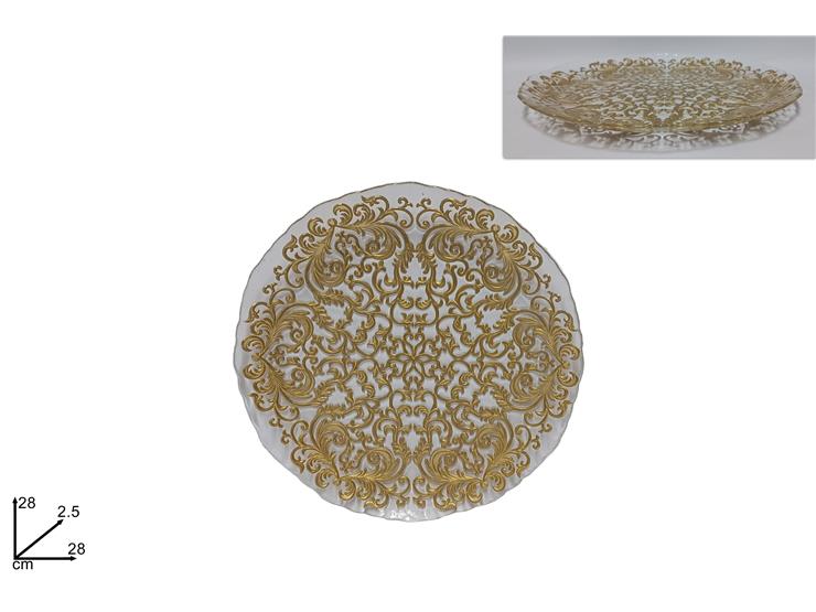 Piatto vetro decoro damasco oro 28cm