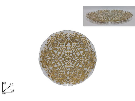 Piatto vetro decoro damasco oro 28cm
