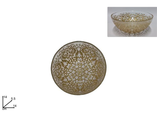 Ciotola vetro decoro damasco 14cm oro
