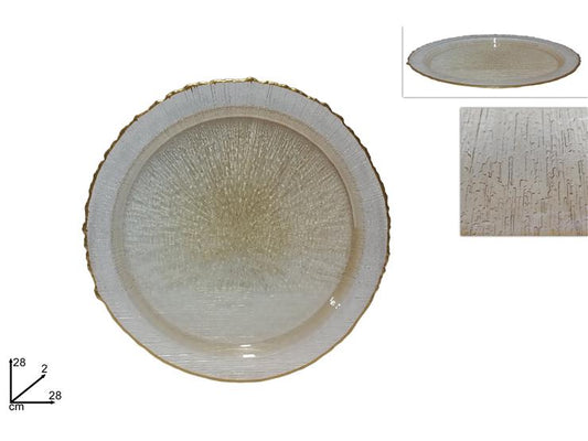 Piatto vetro 28cm oro c/bordo oro