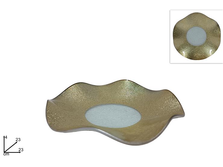 Piatto vetro ondulato 23cm oro