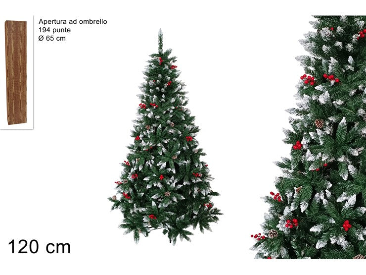NATALIZIA ALBERO 120CM 194 PUNTE INNEVATO C/ PIGNE E BACCHE