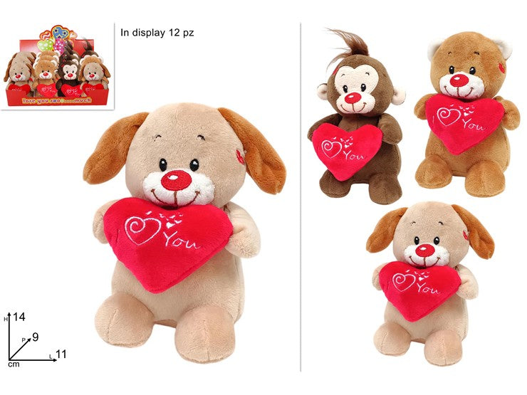 PELUCHE ANIMALE 14CM CON CUORE