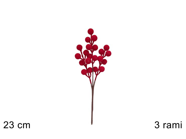 NATALIZIA STELO BACCHE ROSSE VELLUTO 23CM