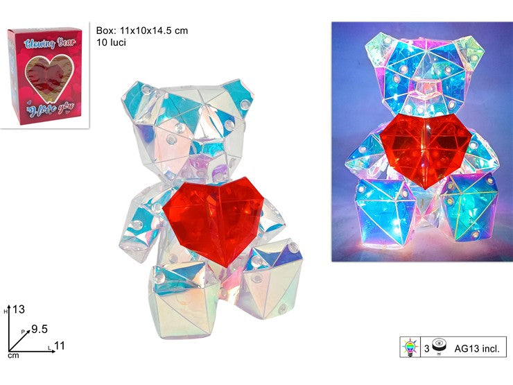 ORSETTO CON CUORE RAINE CON GIOCO DI LUCI  13X11CM
