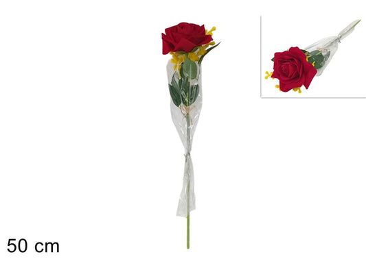 ROSA ROSSO CON MIMOSA 50CM