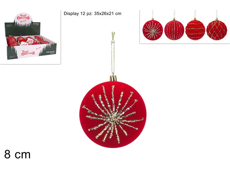 NATALIZIA PALLA 8CM VELLUTO ROSSO C GLITTER ORO