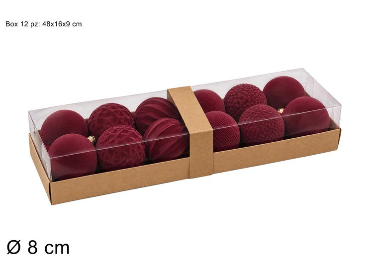 NATALIZIA PALLE 12 PZ 8 CM BORDEAUX EFFETTO VELLUTO