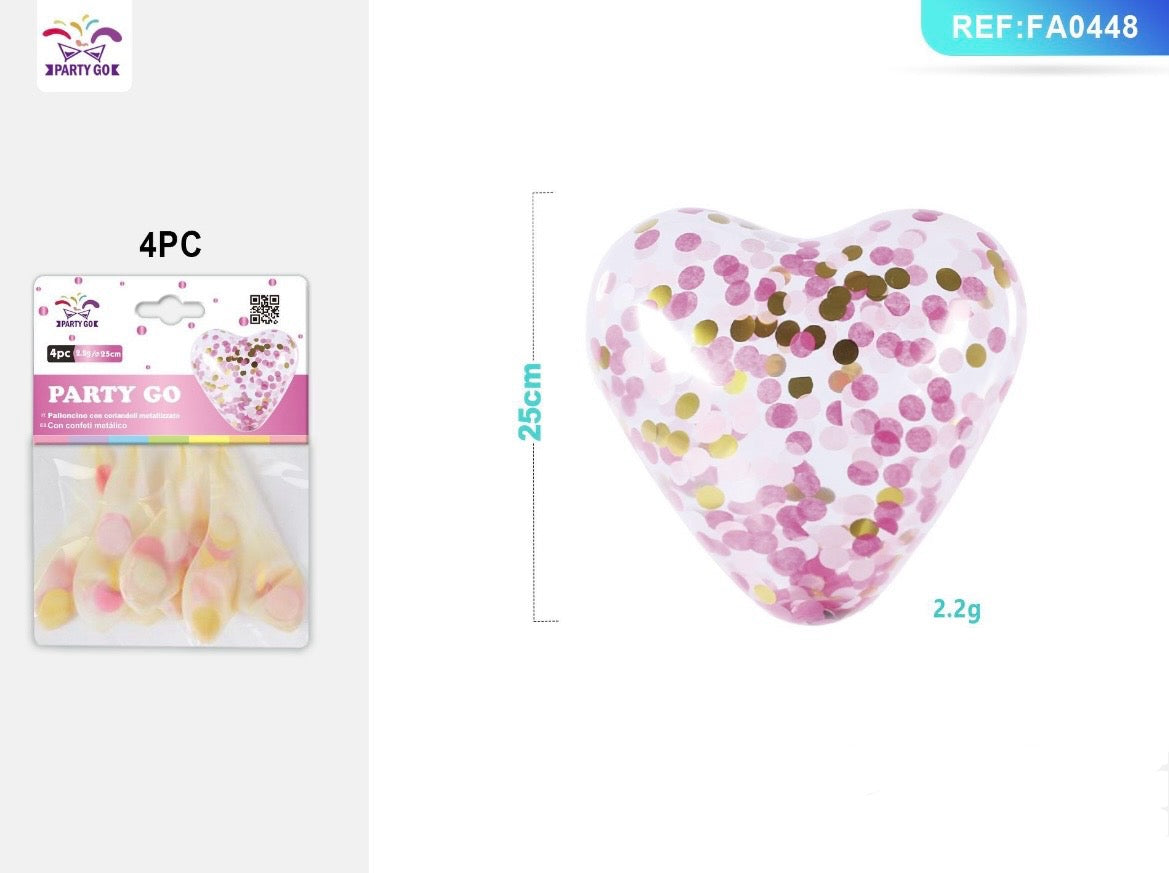 PALLONCINI TRASPARENTE CUORE  25CM 4PC