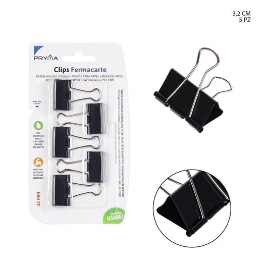 PRYMA CLIPS FERMACARTE 32MM 5PZ NERO