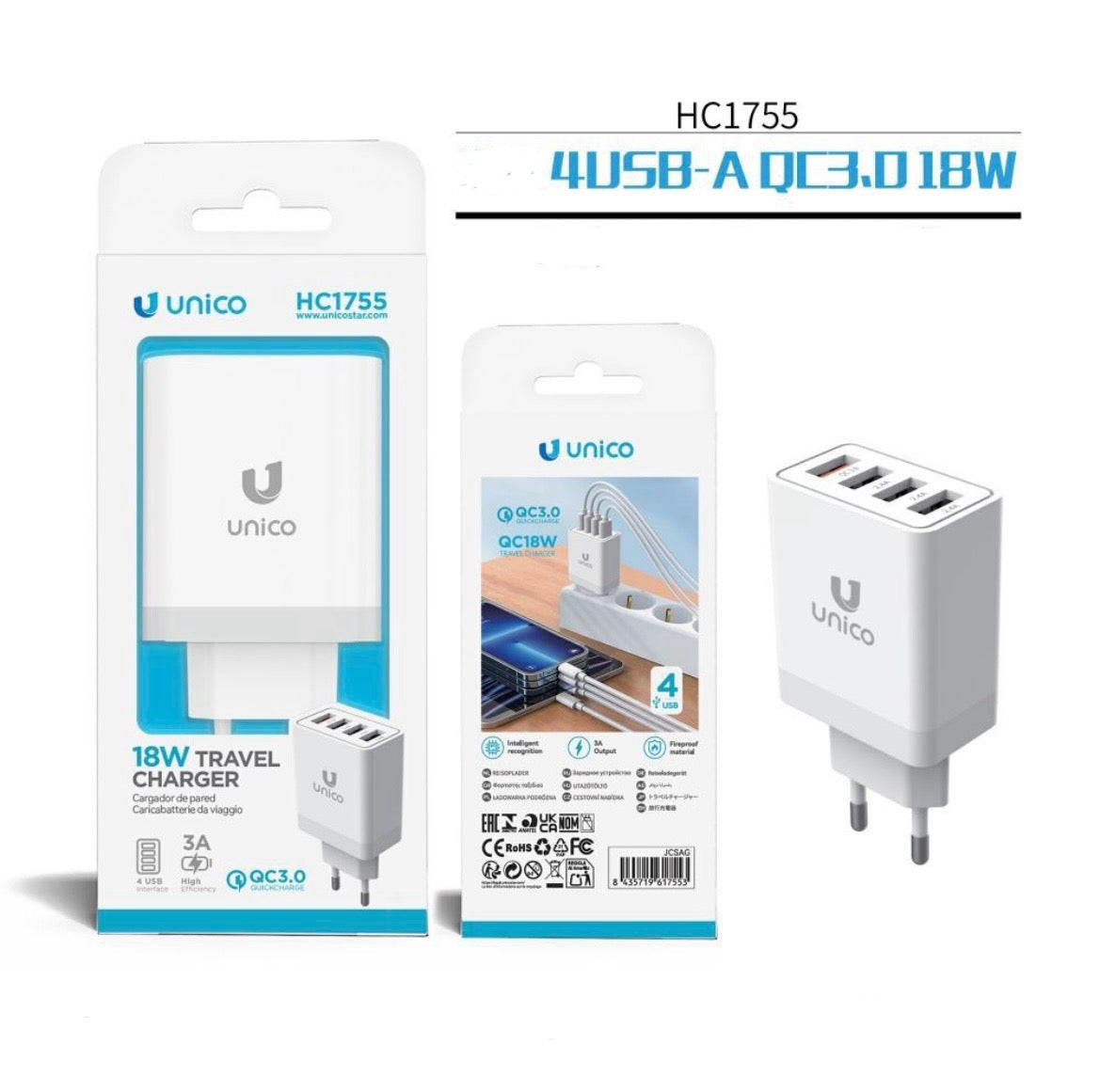 UNICO adattatore presa 4 usb 18W HC1755
