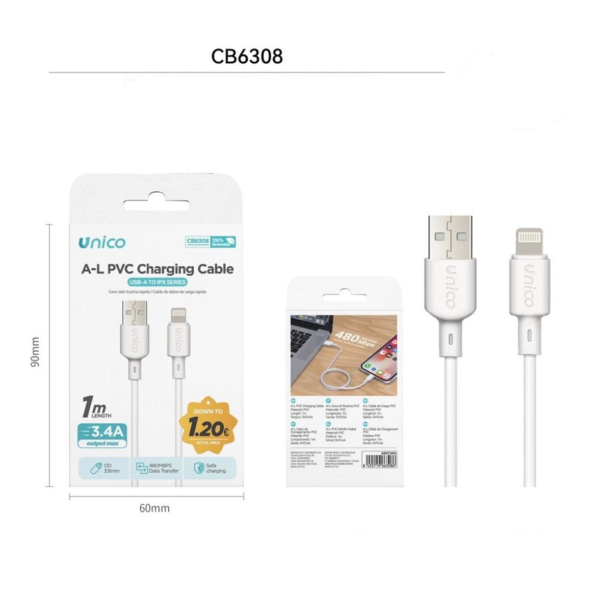 UNICO CAVO RAPIDA 1M 3.4A  CB6308