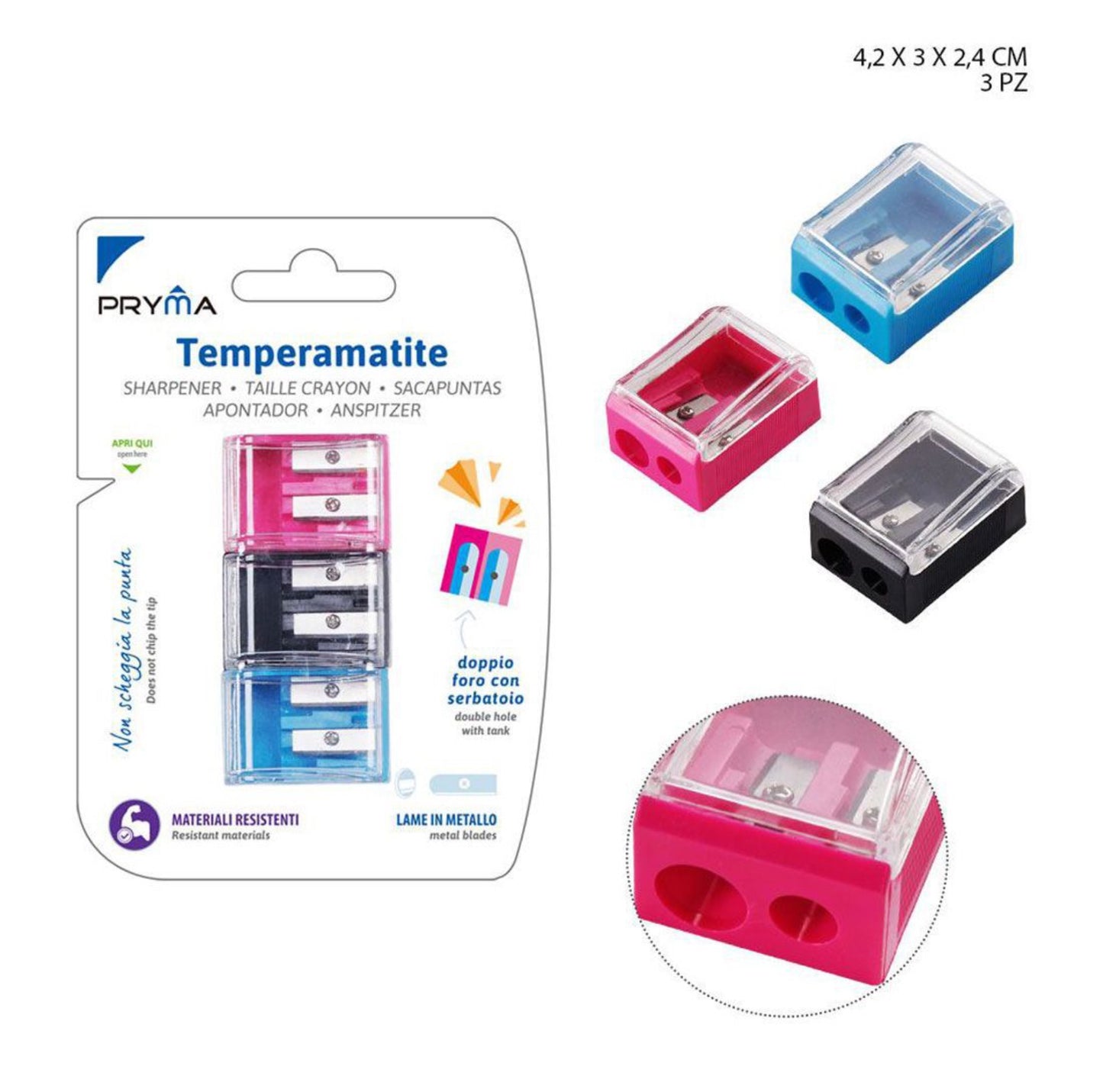 PRYMA temperino 2fori 42x30x24mm 3pz