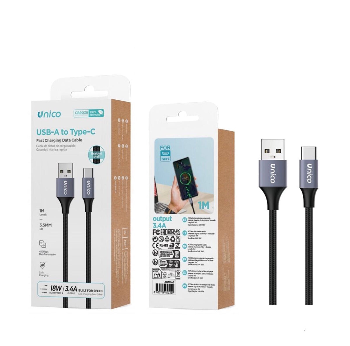 UNICO CAVO RICAICA USB-A TO TYPE-C CB9039