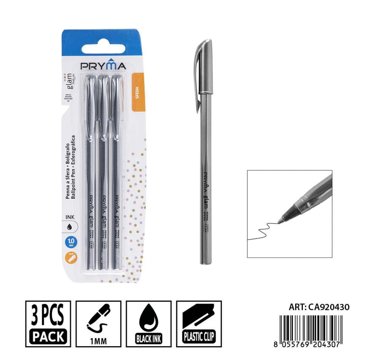 PRYMA penna sfere GLAM 3pz nero