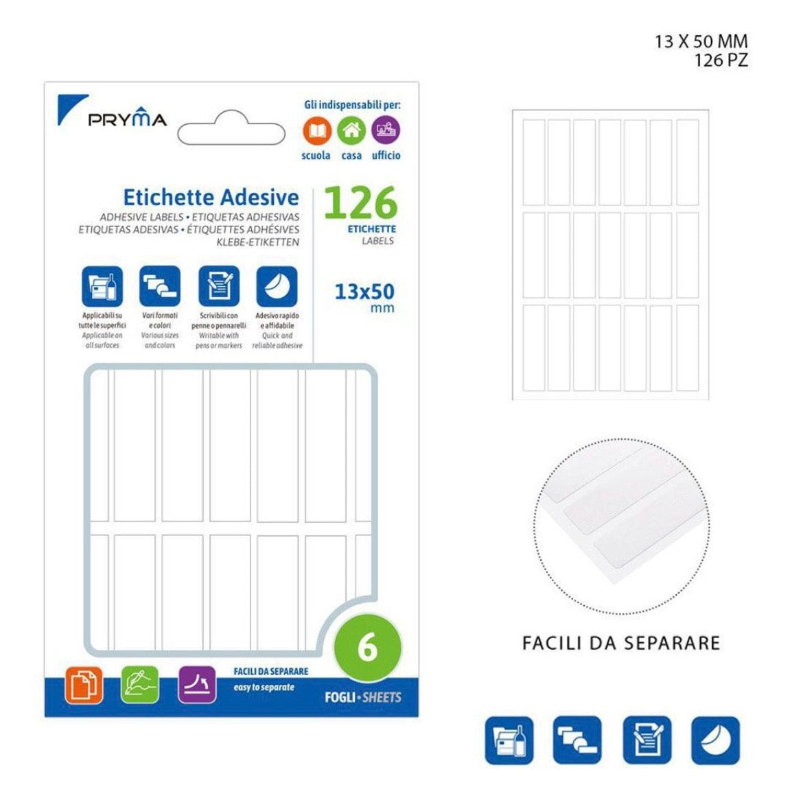 PRYMA ETICHETTA ADESIVA 1.3X5CM 6FF BIANCO