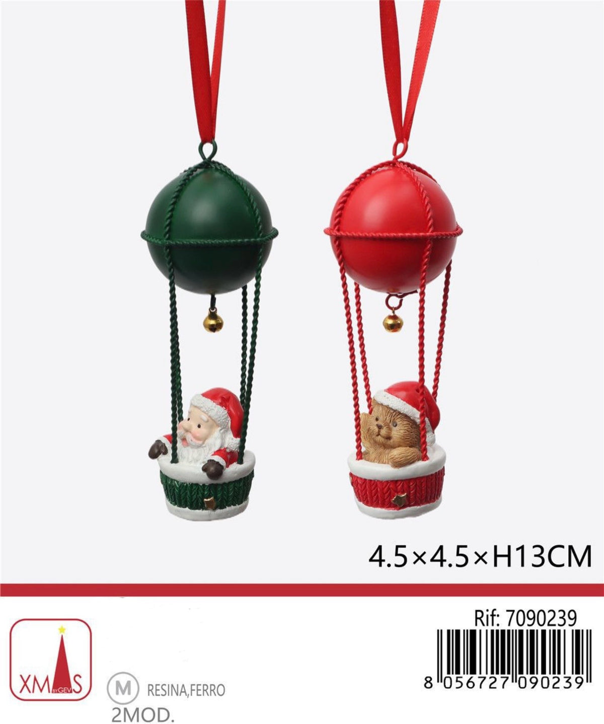 NATALE pendente mongolfiera 4,5x4,5x13cm