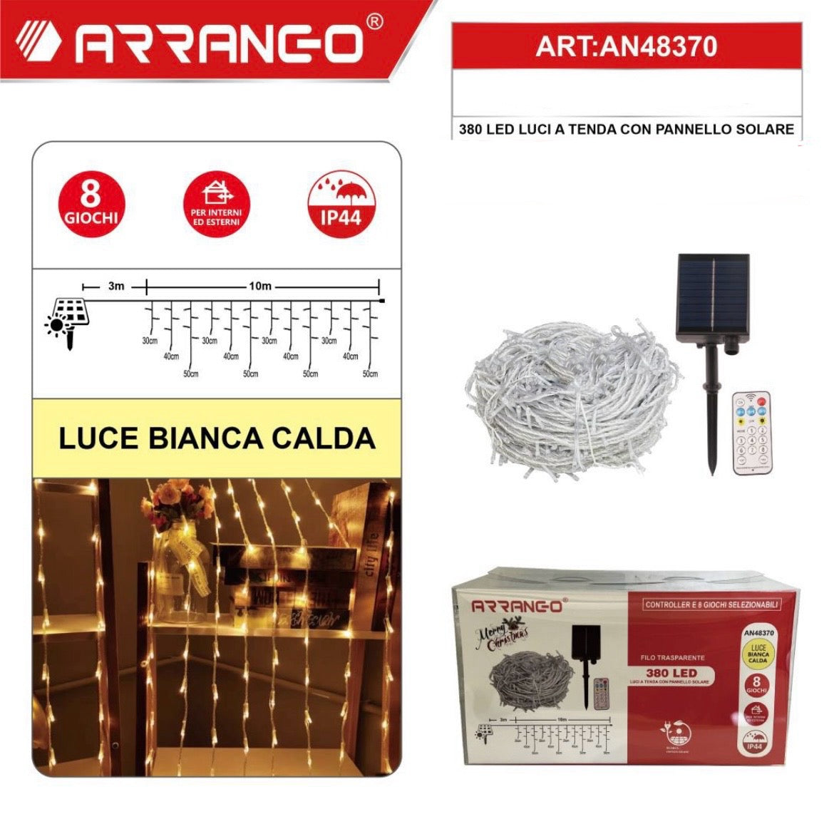 ARRANGO 380 LED a tenda con pannello solare
