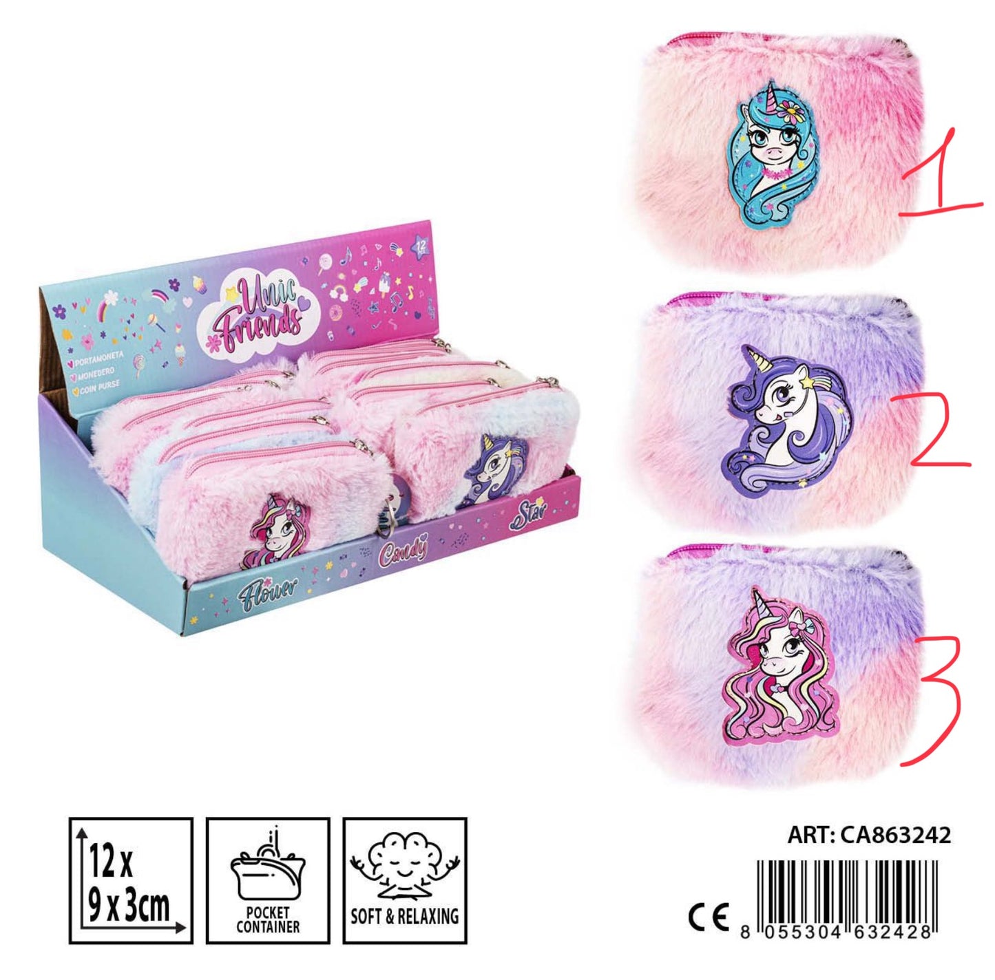 PRYMA unicorno friends portamonete peluche 12x9x3cm