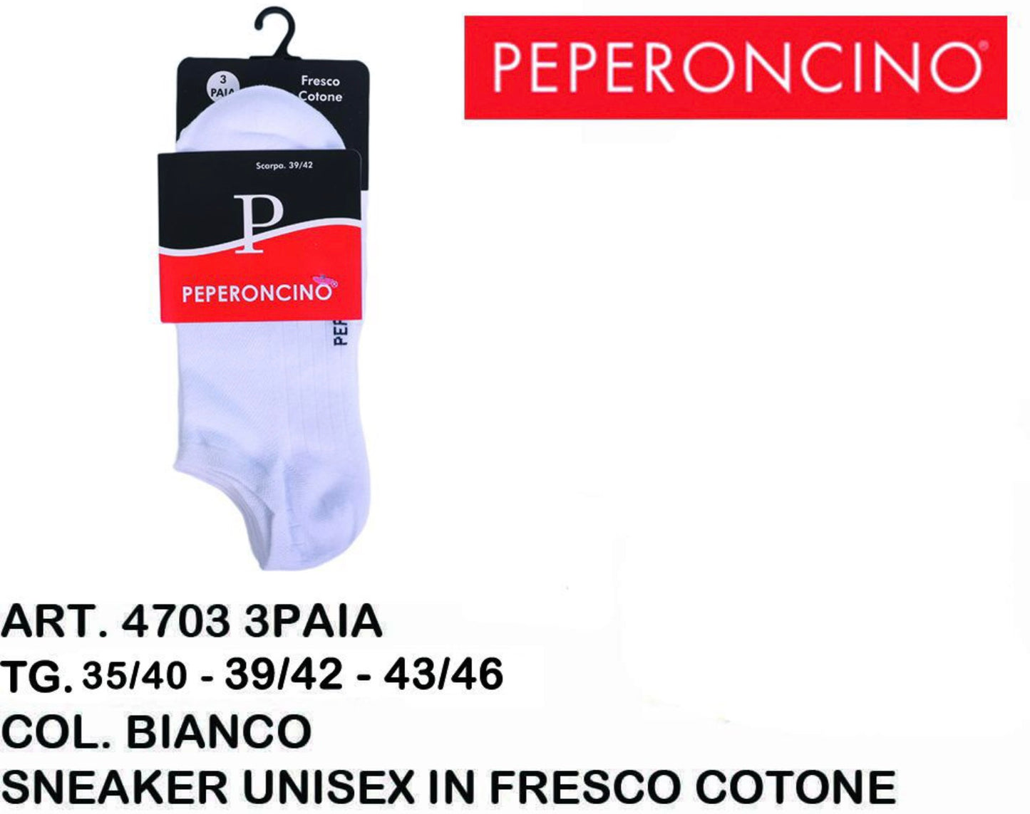 PEPERONCINO sneaker unisex in fresco cotone 4703 3paia bianco